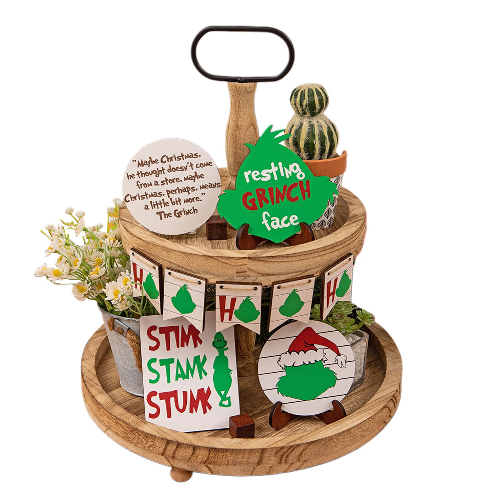 Grinch Christmas Vacation Holiday Decor Farmhouse Tiered Tray