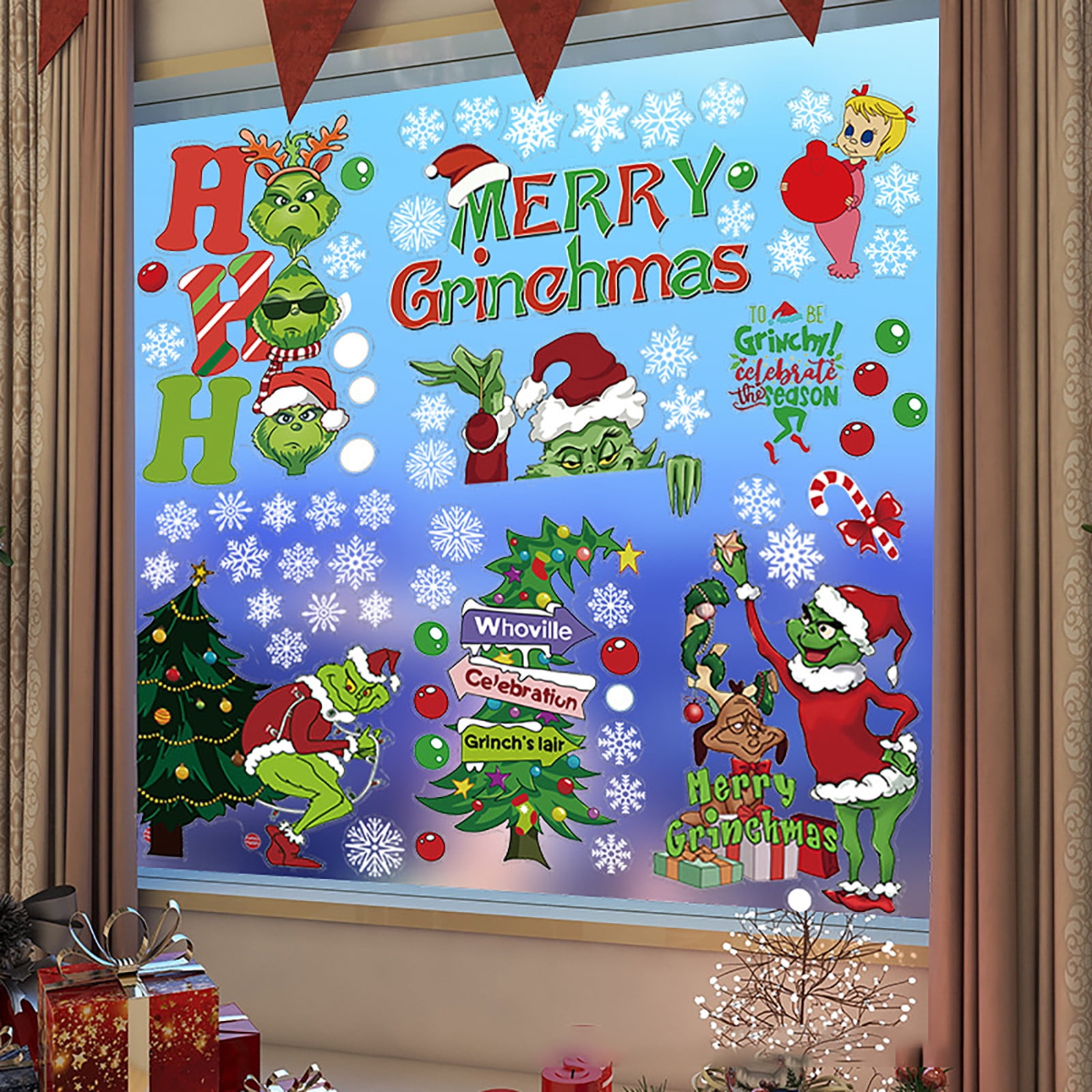 Grinch Christmas Window Clings for Glass Window 8 Sheets Christmas