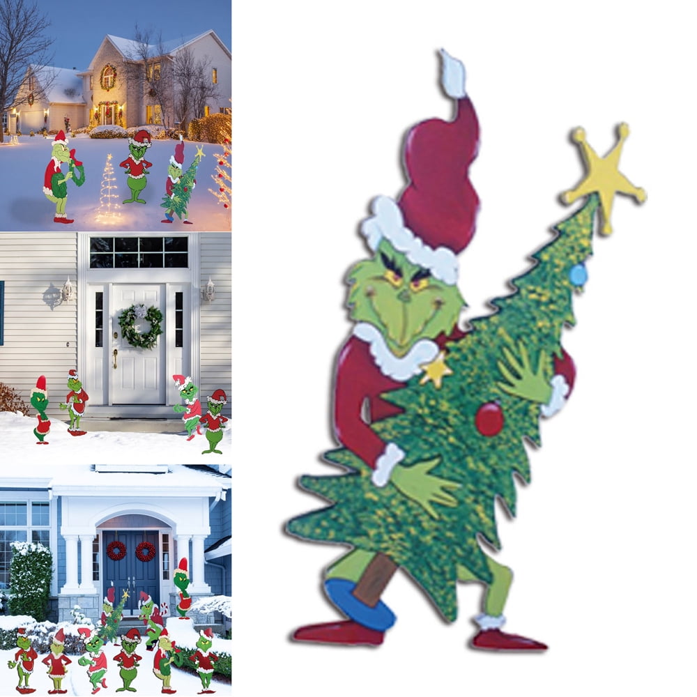 Grinch Christmas Yard Signs Decorations Extra Large Outdoor Decoration  Christmas Tree Corrugate Yard Stake Signs Christmas Decoration Lawn Yard Outdoor  Decoration-H 