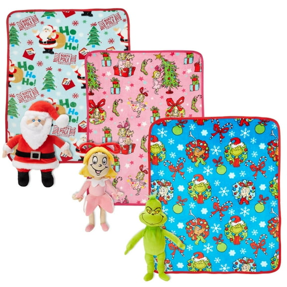 Grinch Cindy Lou Who Kids Holiday Character Hugger Pillow and Throw Gift Set
