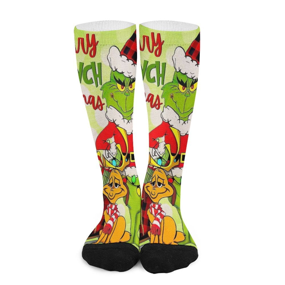 MZIUBIY Grinch Compression Socks For Women And Men Support Knee High Socks For Running Hiking Athletic Nursing
