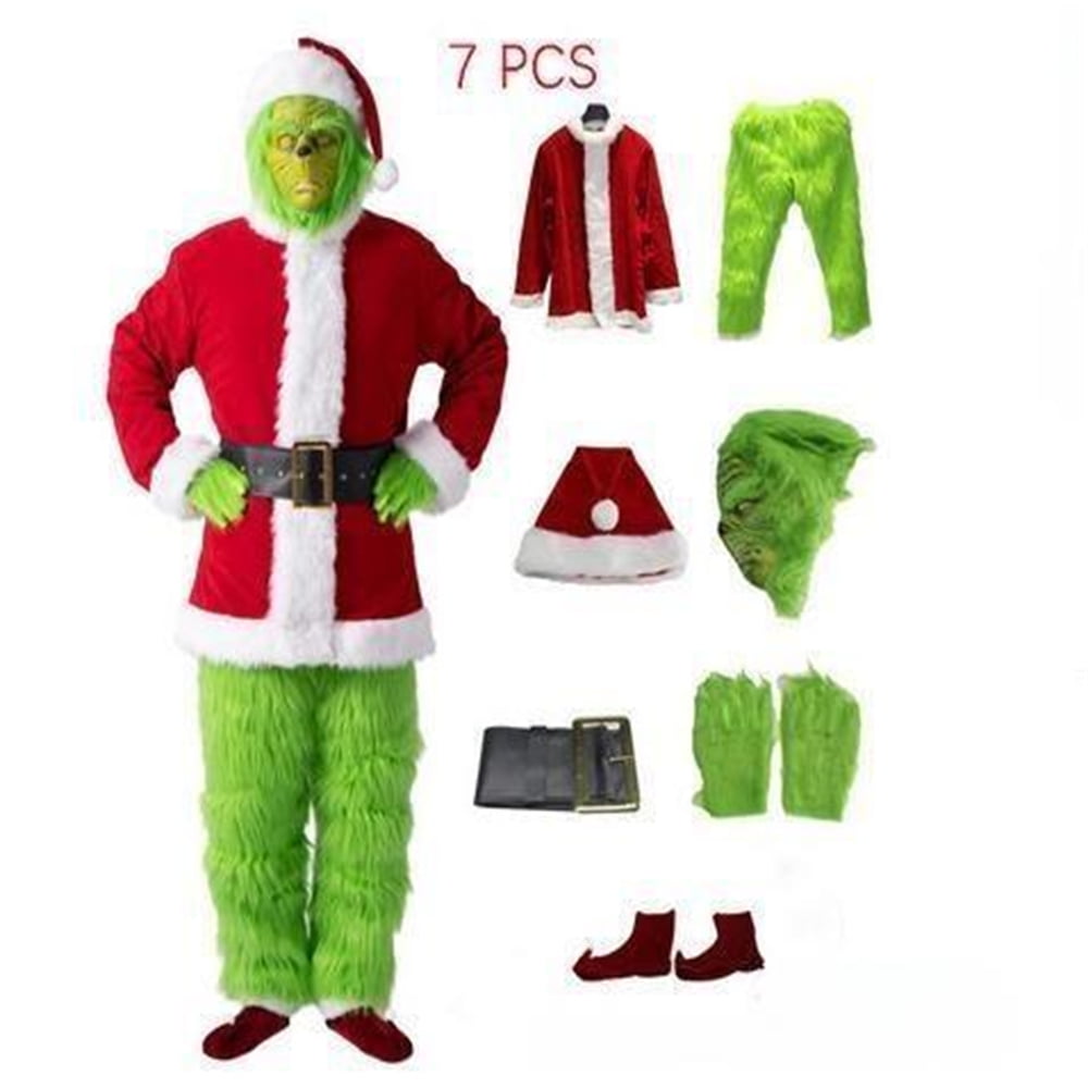 Grinch Costume Adult Grinch Cosplay Costume Santa Claus Hat Glove Belt