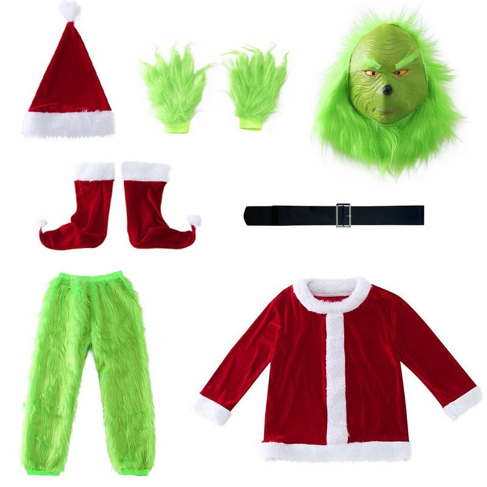 Grinch Costume Christmas Green Grinch Monster Costume 7PCS Adult