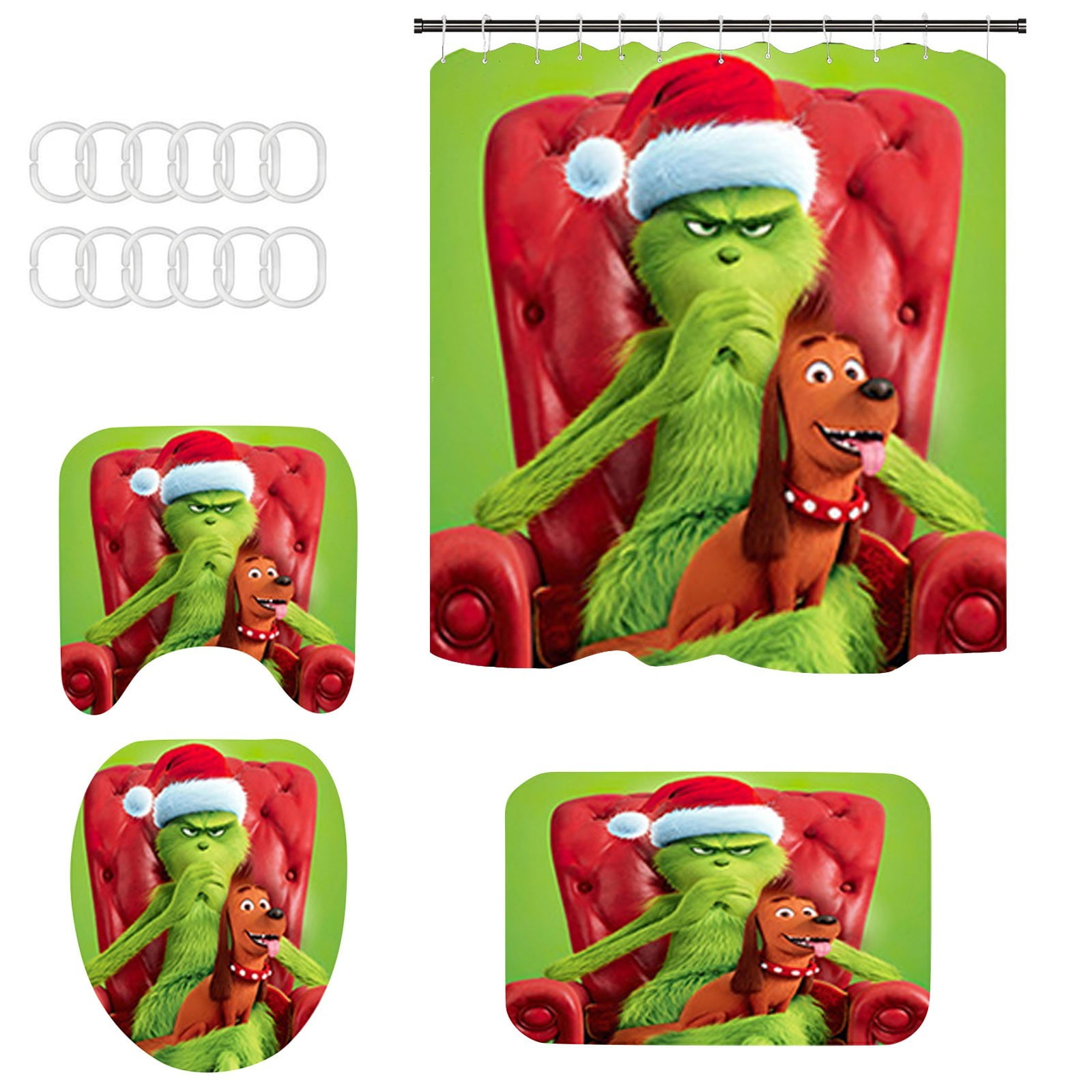 Grinch Decor Festive Holiday Bathroom Set With Shower Curtain, Bath Mat ...