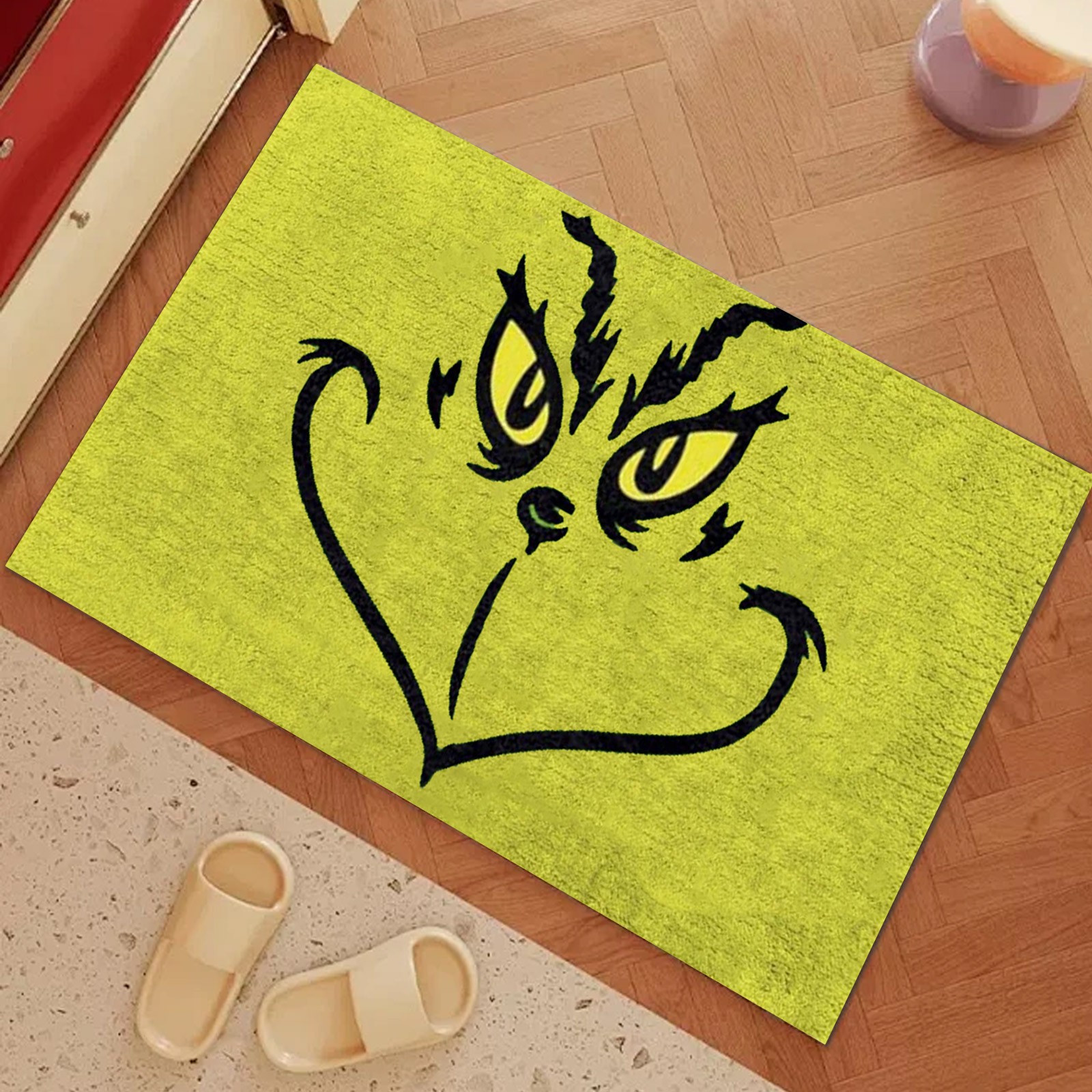 Grinch Door Mat 16"*24", Grinch Welcome Mat Grinch Mat Grinch Rugs Merry Christmas Bath Mat Bathroom Rug Non-Slip Absorbent Washable Bedside Rug Bedroom, Style O Green