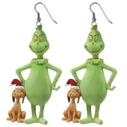 HANETY Grinch Earrings Christmas Earrings Girl, Women Grinch Earrings Christmas, 1 Pair Cute Cartoon Grin-Ch Earrings Gift For Women Girl Birthday/Valentine'S Day/Anniversary R 2.76inch