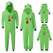 GUVPEV Grinch Family Christmas Pajamas Matching Onesies Sets Elk Antler Hooded Christmas Grinch Romper Pjs Zipper Jumpsuit Sleepwear, Matching Christmas Pajamas for Family Dad Mom Kids Baby