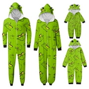 Onlypjs Grinch Family Christmas Pajamas Matching Onesies Sets Elk Antler Hooded Christmas Grinch Romper Pjs Zipper Jumpsuit Sleepwear, Matching Christmas Pajamas for Family Dad Mom Kids Baby