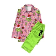 DEFTMENTKINGEN Greeinch Family Christmas Pjs Matching Sets, Merry Christmas Pajamas Print Cute Family Set Pajamas, Home Clothes, Family Set Long Greeinch Pjs Xmas, Green Furry Monster Pajamas for Adults & Kids