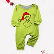 DEFTMENTKINGEN Greeinch Family Christmas Pjs Matching Sets, Merry Christmas Pajamas Print Cute Family Set Pajamas, Home Clothes, Family Set Long Greeinch Pjs Xmas, Green Furry Monster Pajamas for Adults & Kids