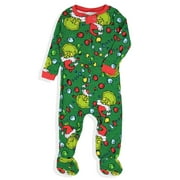 DEFTMENTKINGEN Greeinch Family Christmas Pjs Matching Sets, Merry Christmas Pajamas Print Cute Family Set Pajamas, Home Clothes, Family Set Long Greeinch Pjs Xmas, Green Furry Monster Pajamas for Adults & Kids