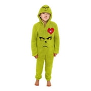 DEFTMENTKINGEN Greeinch Family Christmas Pjs Matching Sets, Merry Christmas Pajamas Print Family Hooded Long Sleeved Zippered Jumpsuit Xmas Sleepwear Set, Green Furry Monster Pajamas for Adults & Kids