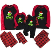 DEFTMENTKINGEN Greeinch Family Christmas Pjs Matching Sets, Merry Christmas Pajamas Print Family Set Long Sleeved Top and Pants Family Set Parent Greeinch Pjs Xmas, Green Furry Monster Pajamas for Adults & Kids