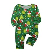 DEFTMENTKINGEN Greeinch Family Christmas Pjs Matching Sets, Merry Christmas Pajamas Prints Family Long Sleeve Top and Pant Xmas Holiday Sleepwear Set, Green Furry Monster Pajamas for Adults & Kids