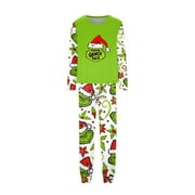 DEFTMENTKINGEN Greeinch Family Christmas Pjs Matching Sets, Merry Christmas Pajamas Family Set, Loungewear Outfits, Family Long Sleeve Greeinch Pjs Xmas, Green Furry Monster Pajamas for Adults & Kids