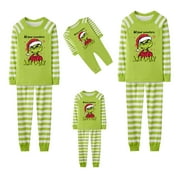 DEFTMENTKINGEN Greeinch Family Christmas Pjs Matching Sets, Merry Christmas Pajamas Parent Christmas Printed Cute Loungewear Set Long Sleeve Suit Greeinch Pjs Xmas, Green Furry Monster Pajamas for Adults & Kids