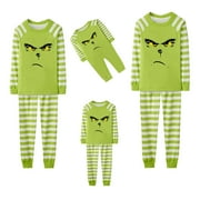 DEFTMENTKINGEN Greeinch Family Christmas Pjs Matching Sets, Merry Christmas Pajamas Parent Christmas Printed Cute Loungewear Set Long Sleeve Suit Greeinch Pjs Xmas, Green Furry Monster Pajamas for Adults & Kids