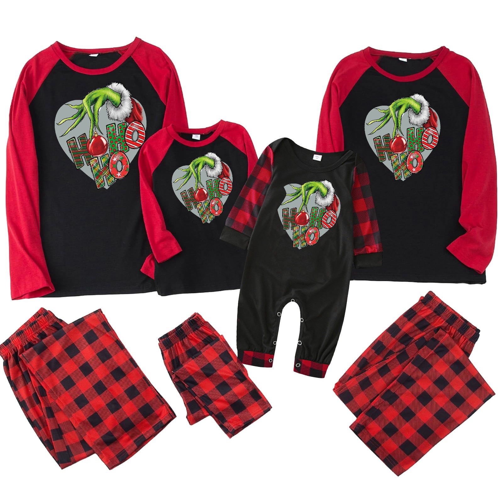 Grinch Family Christmas Pjs Matching Sets Red Checkered Merry Christmas ...