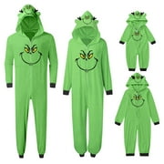 SANTAJOY Green Fuzzy Monster Family Christmas Pajamas Matching Sets, pijamas de navidad para familia 2025, Christmas Family Matching Hooded Zippered Jumpsuit, Xmas Pjs for Couples, Women, Men, Kids & Baby