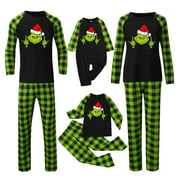 SANTAJOY Green Fuzzy Monster Family Christmas Pajamas Matching Sets, pijamas de navidad para familia 2025, Christmas Printed Plaid ParentChild Home Suit, Xmas Pjs for Couples, Women, Men, Kids & Baby