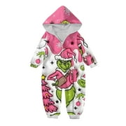 TFNDATNH Grinch Fashion Family Christmas Pajamas Matching Sets, Luxurious Fashion Family Christmas Nightclothes Matching Sets Matching Family Outfits for Baby 12 Months (Pink)