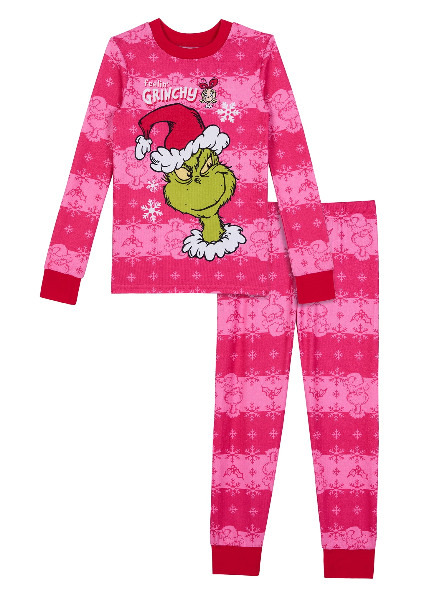 Grinch Girls Long Sleeve Snug Fit Top and Pant Pajama Set, 2-Piece, Sizes 4-10
