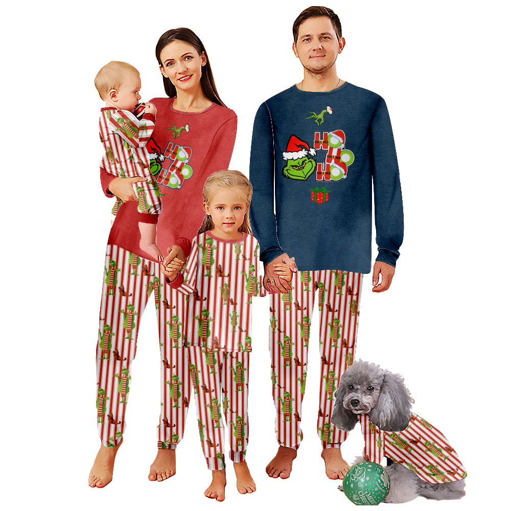 Grinch Green Hair Monster Family Christmas Pajamas Set Family