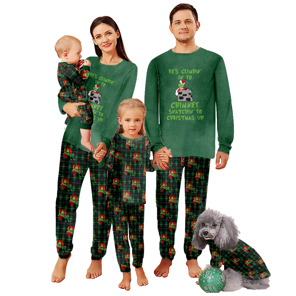 Grinch Green Hair Monster Family Christmas Pajamas Set for Family