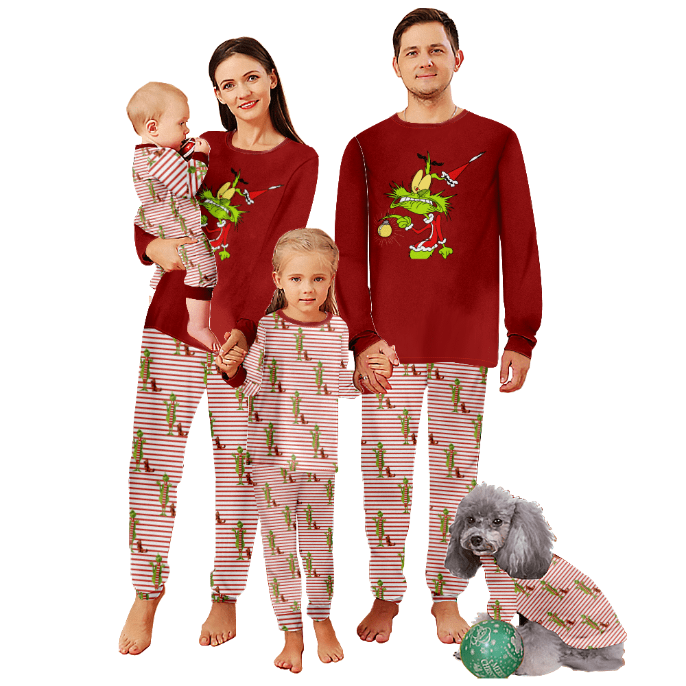 Grinch Green Hair Monster Family Pajamas for Family Family Christmas