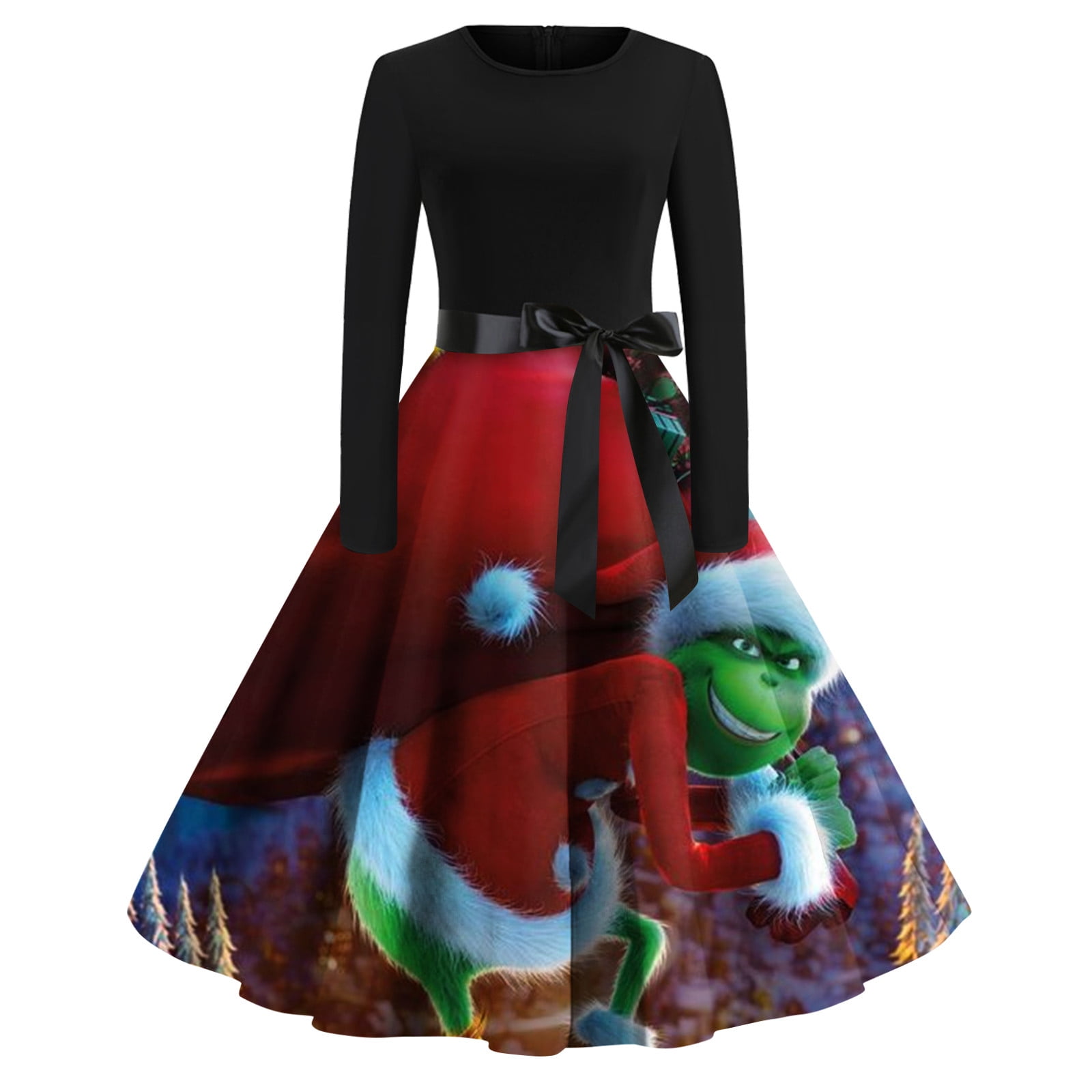 Grinch,Grinch Costume,Grinch Dress,Women's Christmas Print Flare Dress ...