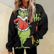 MUDON Grinch,Grinch Costume,Grinch Hoodie,Womens Oversized Sweatshirts Fleece Hoodies Long Sleeve Shirts Pullover Fall Clothes With Pocket(Black,L)