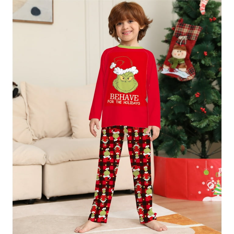 Grinch,Grinch Costume,Grinch Pajamas,Christmas Family Matching Pajamas  Sets, Mom Kid Baby Cartoon Printed Sleepwear Homewear Sets(Kids,130)