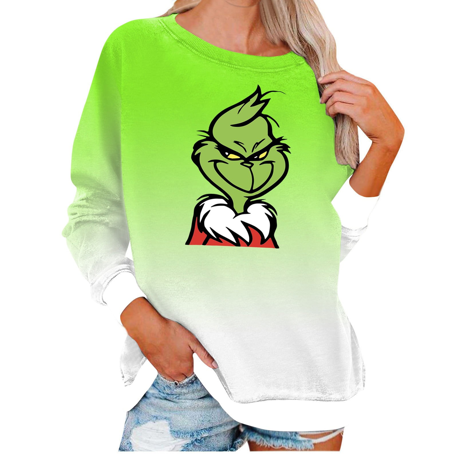 Grinch,Grinch Costume,Grinch Shirt,Women's Casual Longsleeved Gradual
