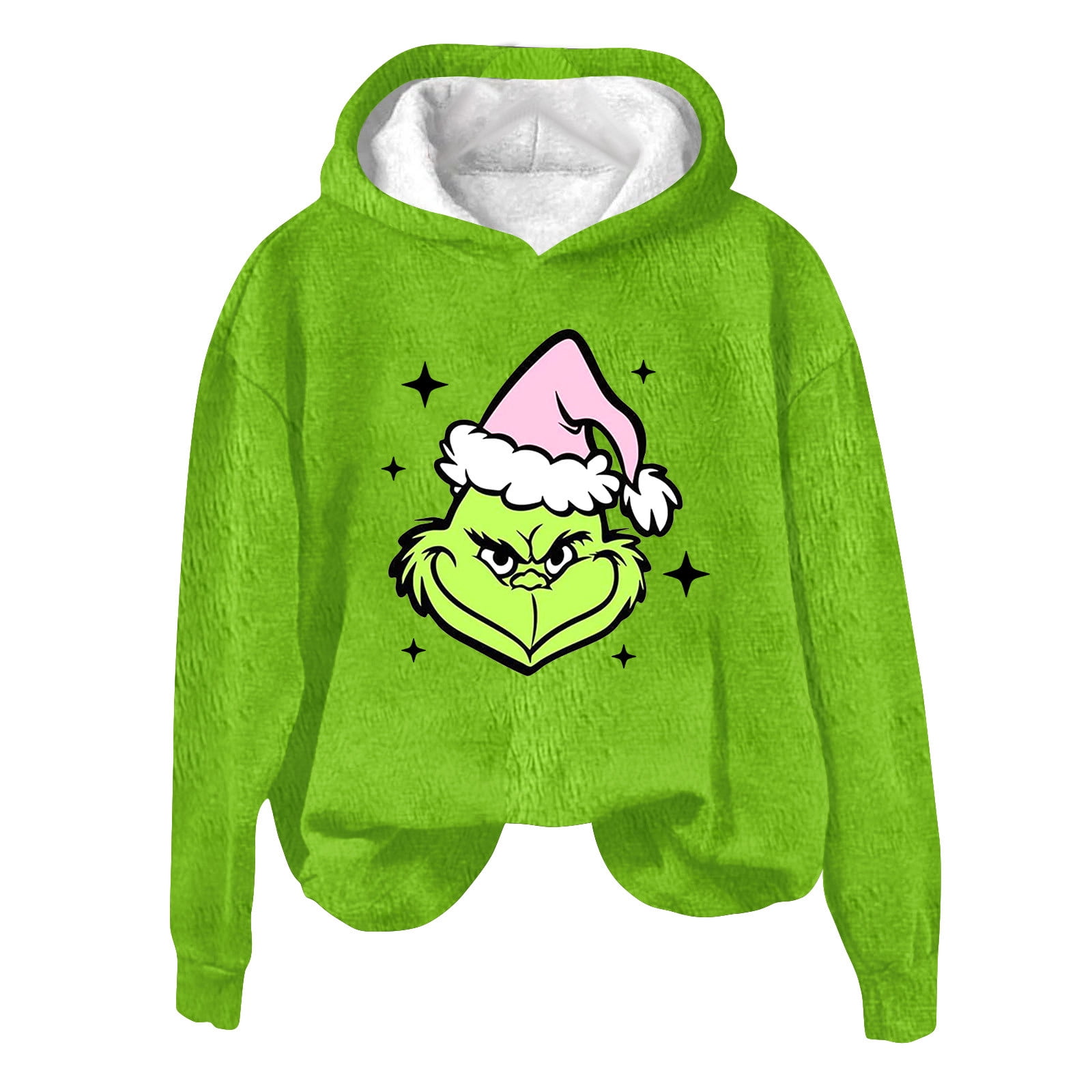 Grinch Hoodie Adult Festive Green Fleece Hoodie with Santa Hat Design ...