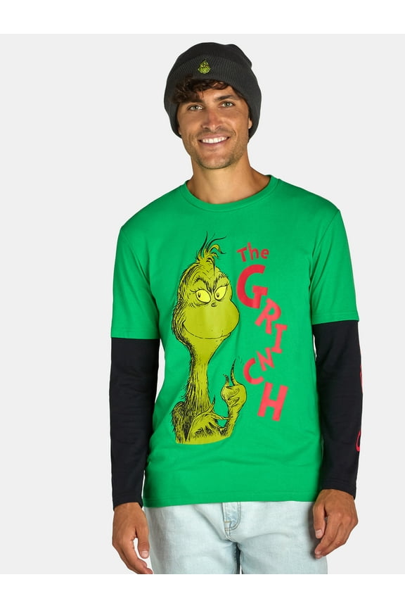 Grinch, Men's & Big Men's Long Sleeve Graphic Tee Shirt and Beanie Hat Set, Sizes XS-3XL