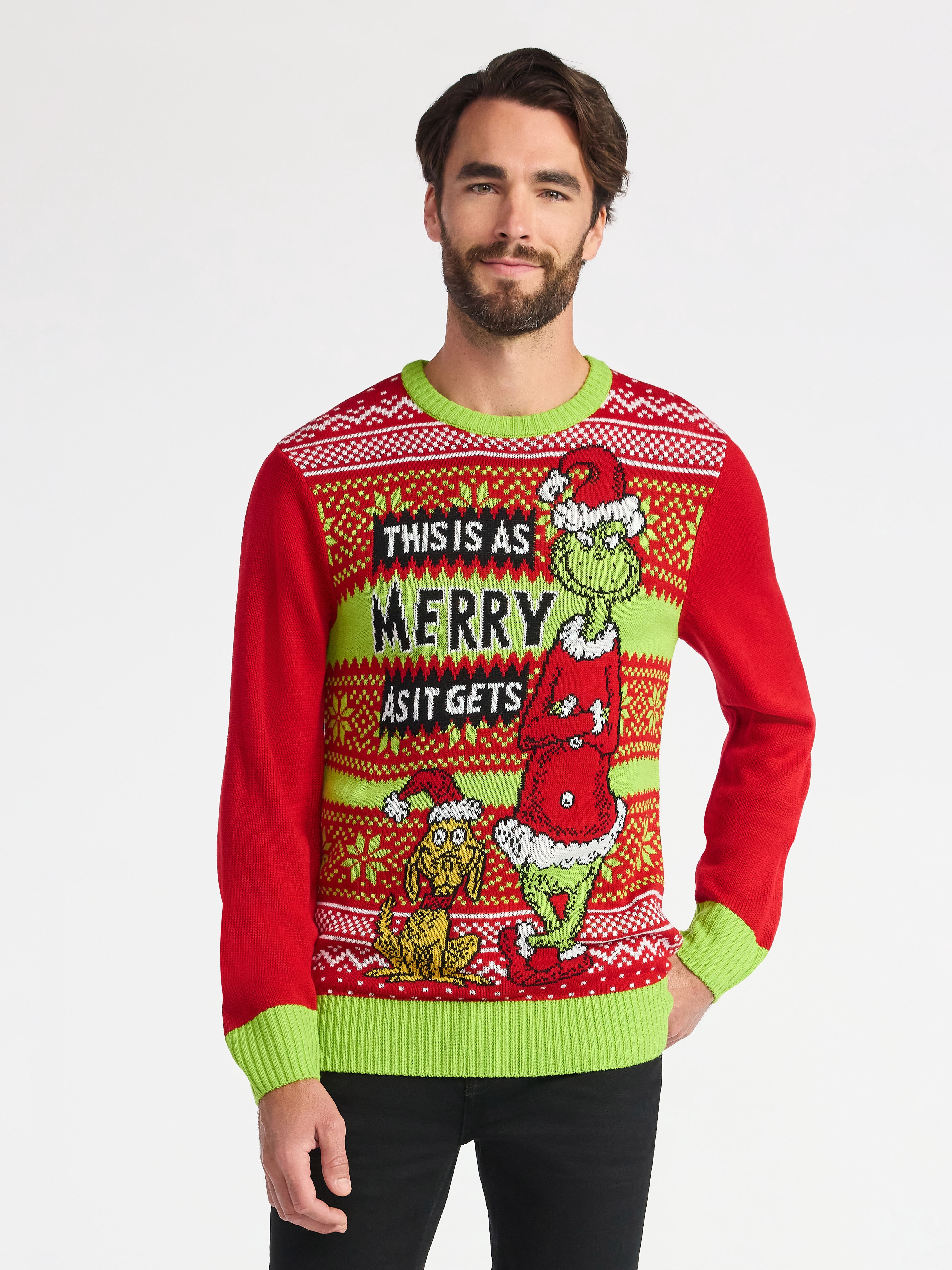 The Grinch Men's and Big Men's Christmas Sweater, Sizes S-3XL