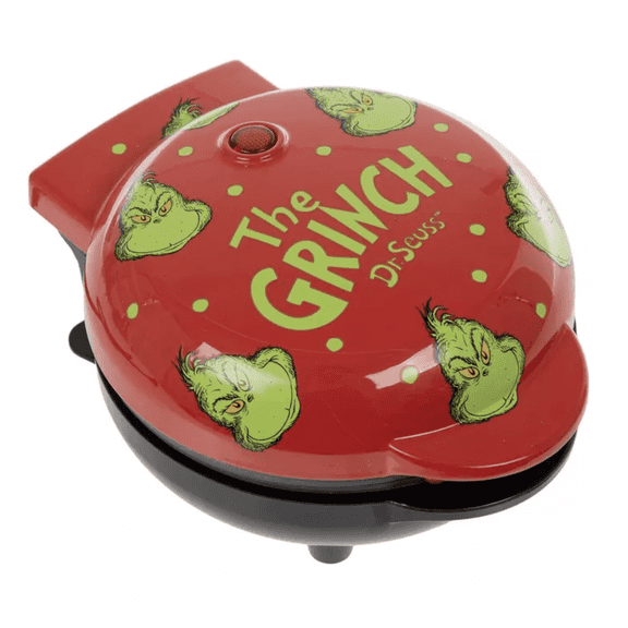 Grinch Mini Waffle Maker, Non-Stick Plates, Holiday Design