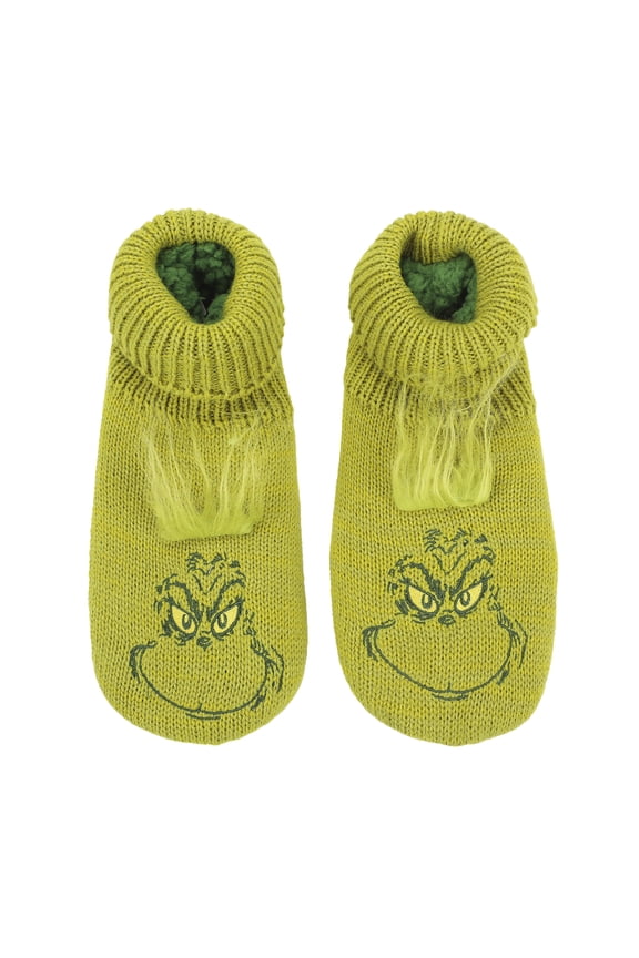 The Grinch Big Face Naughty or Nice Women's Slipper Socks-Small-Medium