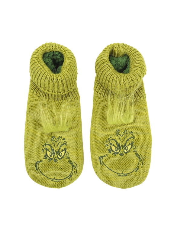 The Grinch Big Face Naughty or Nice Women's Slipper Socks-Small-Medium