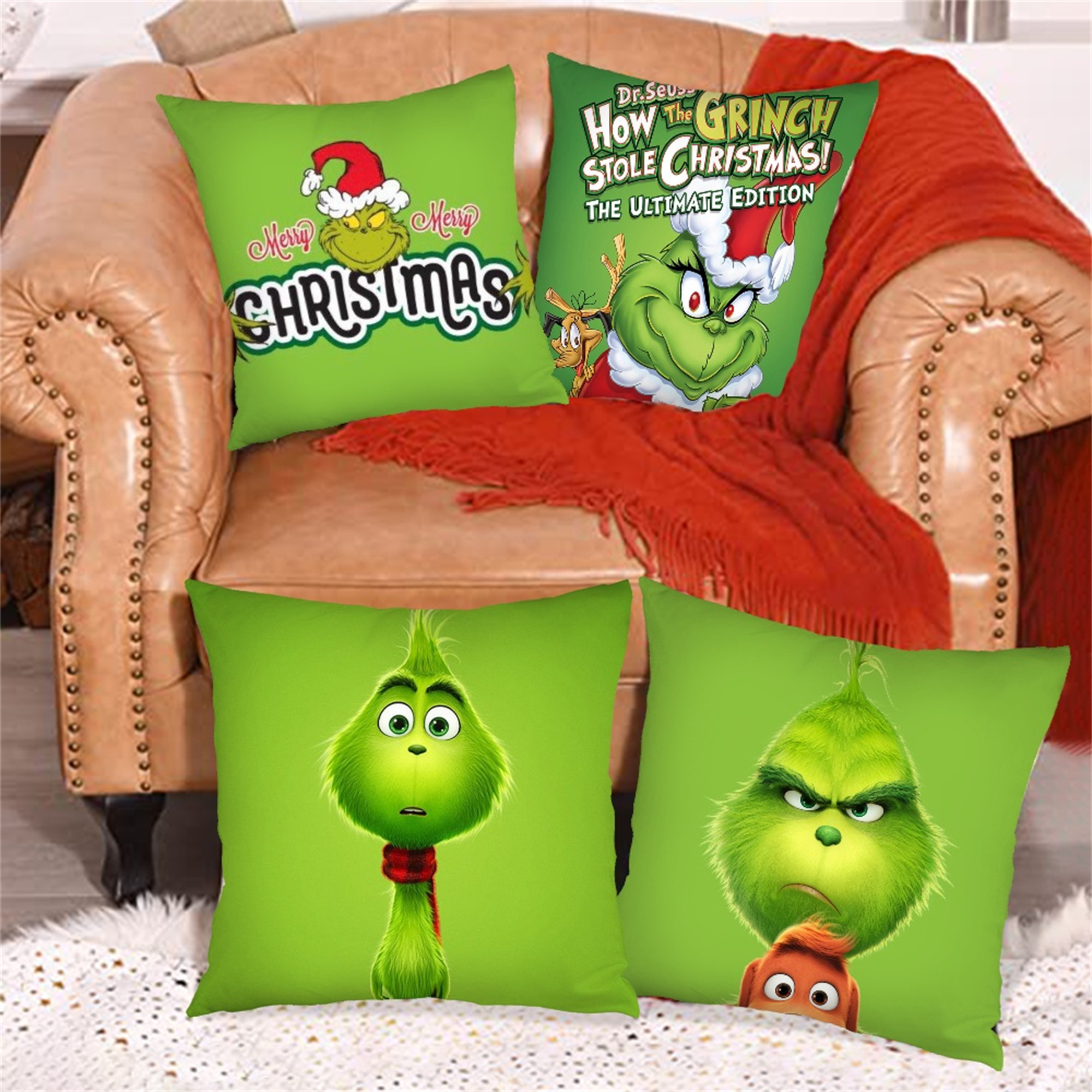 Grinch Pillow Cases Christmas Pillows Decorative Throw Pillows,Polka
