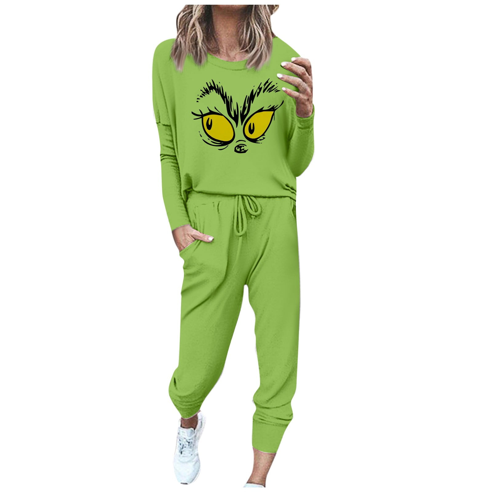 Grinch Pullover Hoodies Workout Outfit Sets for Women TwoPiece Running
