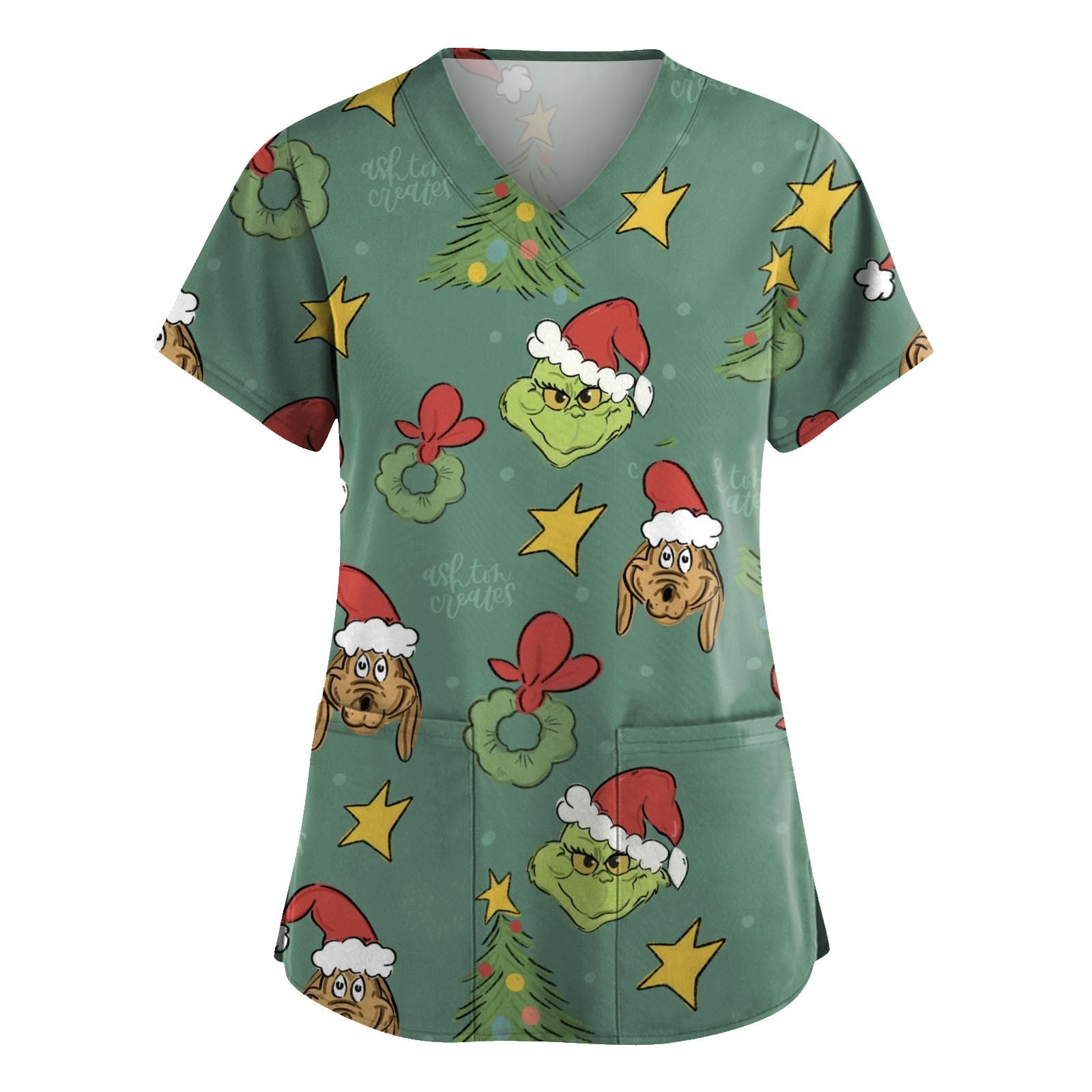 Grinch Scrub Top Plus Size，Christmas Scrub Tops Women Xmas