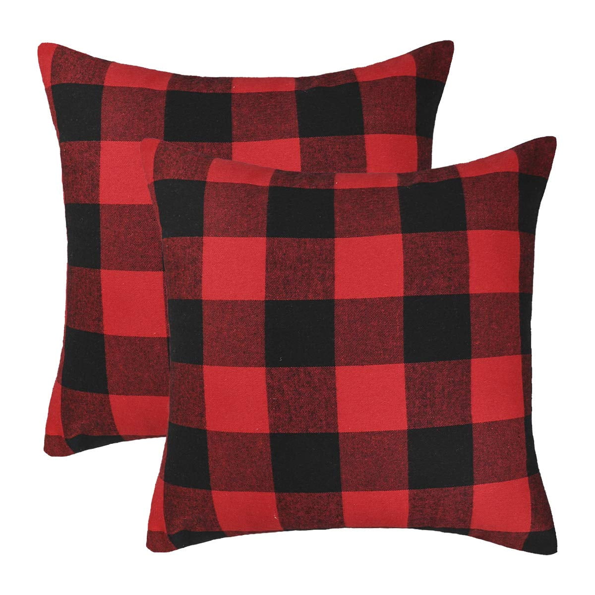 Red and Black Buffalo Check Plaid Polyester Pillow Covers, 18 x 18 Inches