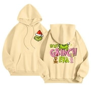 QUISTREPON Grinch Shirt Grinch Sweatshirt - Women's Pink Hoodie with Fun Cartoon Character Print, Comfortable and Cozy Pullover Sweatshirt, Perfect for Casual Wear - Grinch Sweatshirt for Women