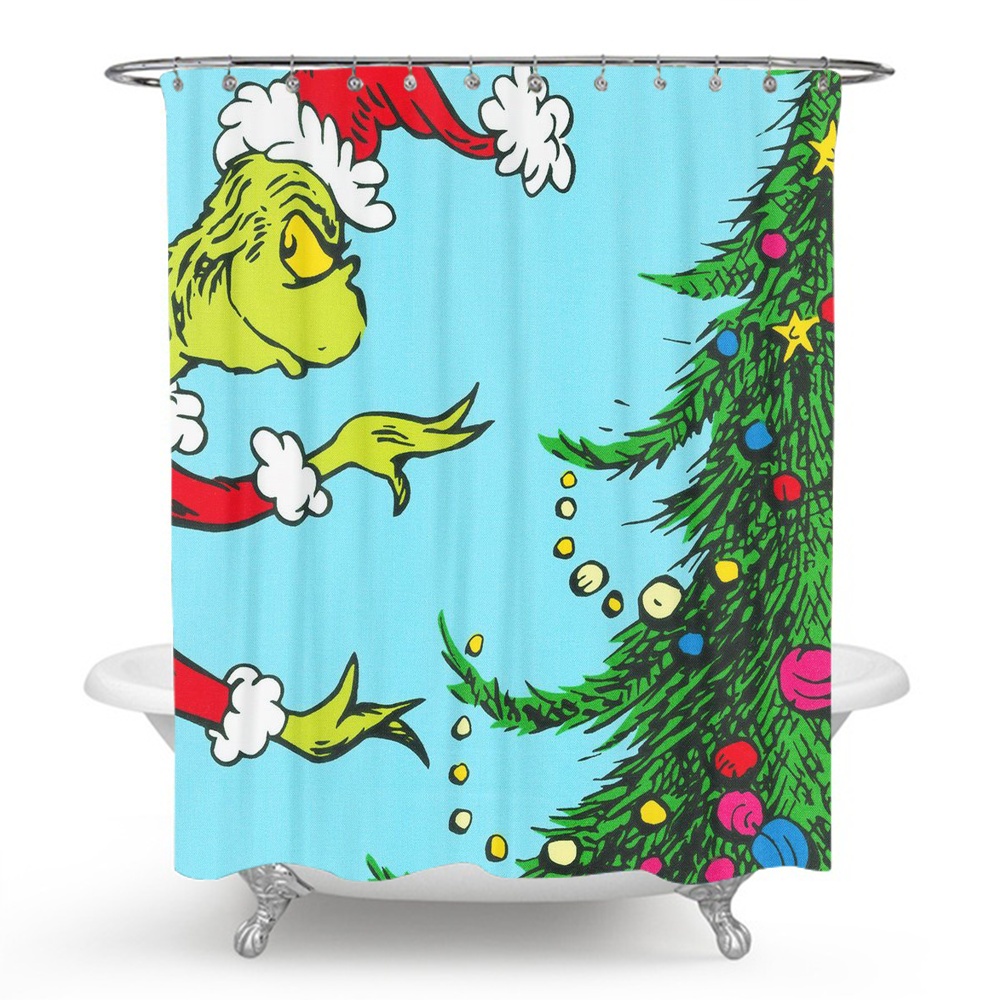 Grinch Shower Curtain Waterproof Fabric Bath Curtain Bathroom