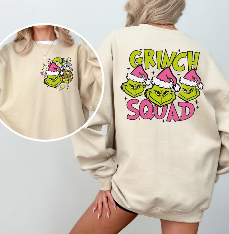 Grinch Squad Christmas Sweatshirt, Funny Maroon Holiday Pullover, Cozy