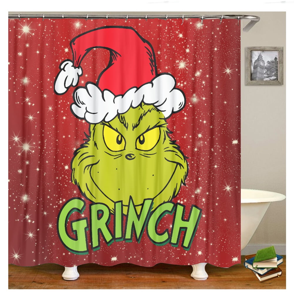 Grinch Style Printed Fabric Shower Curtain With Hook Exclusive