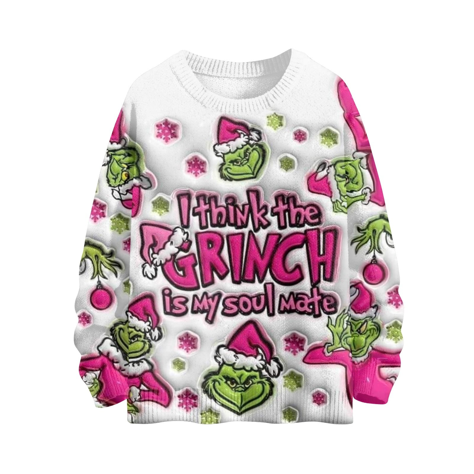 Grinch Sweater Women Loose 3d Grinch Print Knit Pullover Christmas 2024