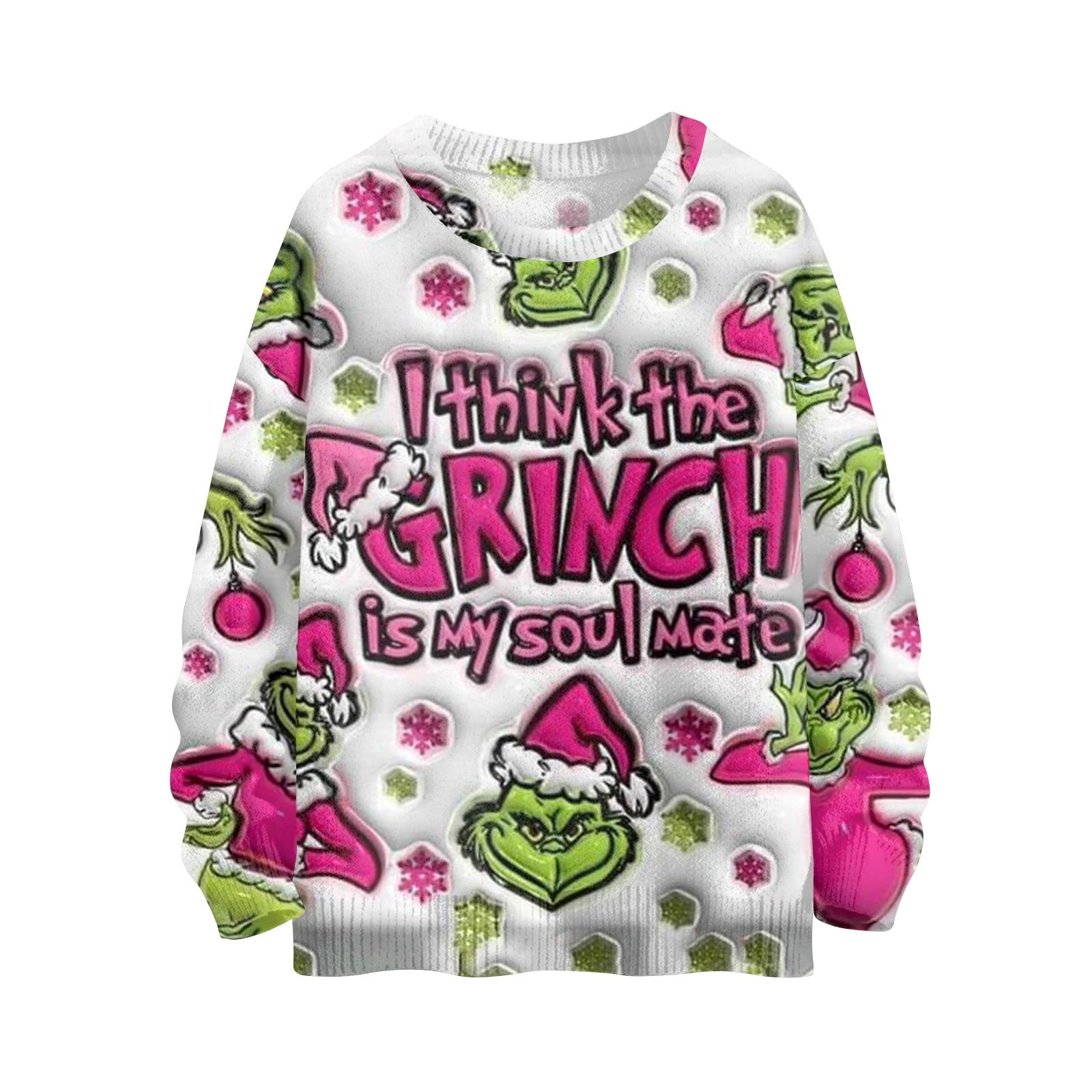 Grinch Sweater Women Plus Size Christmas 3d Grinch Print Pullover Knit