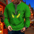 Grinch Sweaters for Men 1 4 Zip Up Patches Vintage Print Fashion Elbow
